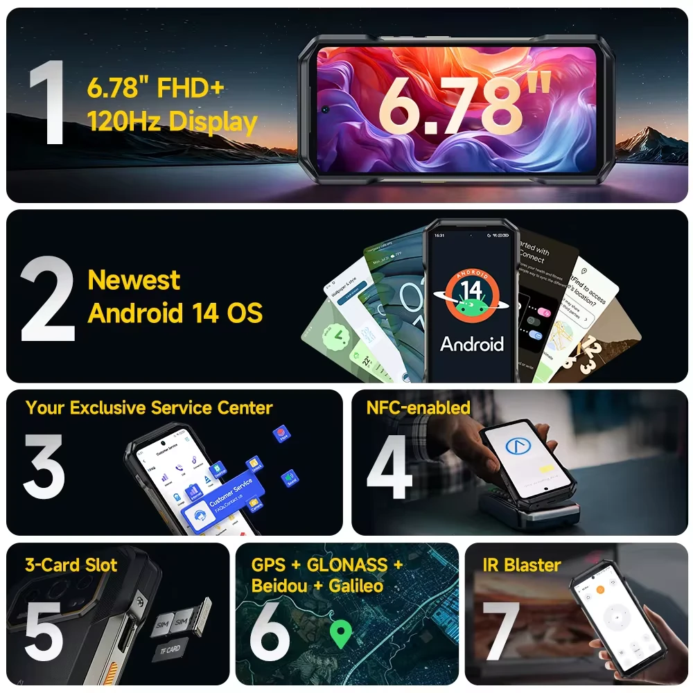 Ulefone Armor 27T Pro 5G Thermal Imaging 24GB 256GB 50MP Dual Camera 64MP Night Vision Dimensity 6300 6.78 inch 120Hz 10600mAh 33W Fast Charge 30W Wireless Charge Android 14 NFC IP68 IP69K Waterproof Rugged Smartphone