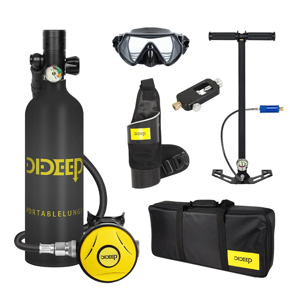 [EU Direct] DIDEEP 1L Scuba Diving Gear Cylinder Oxygen Tank Professional Buceo Diving Equipment Scuba Kit Snorkeling Set With Water Pump Diving Glasses Storage Bag