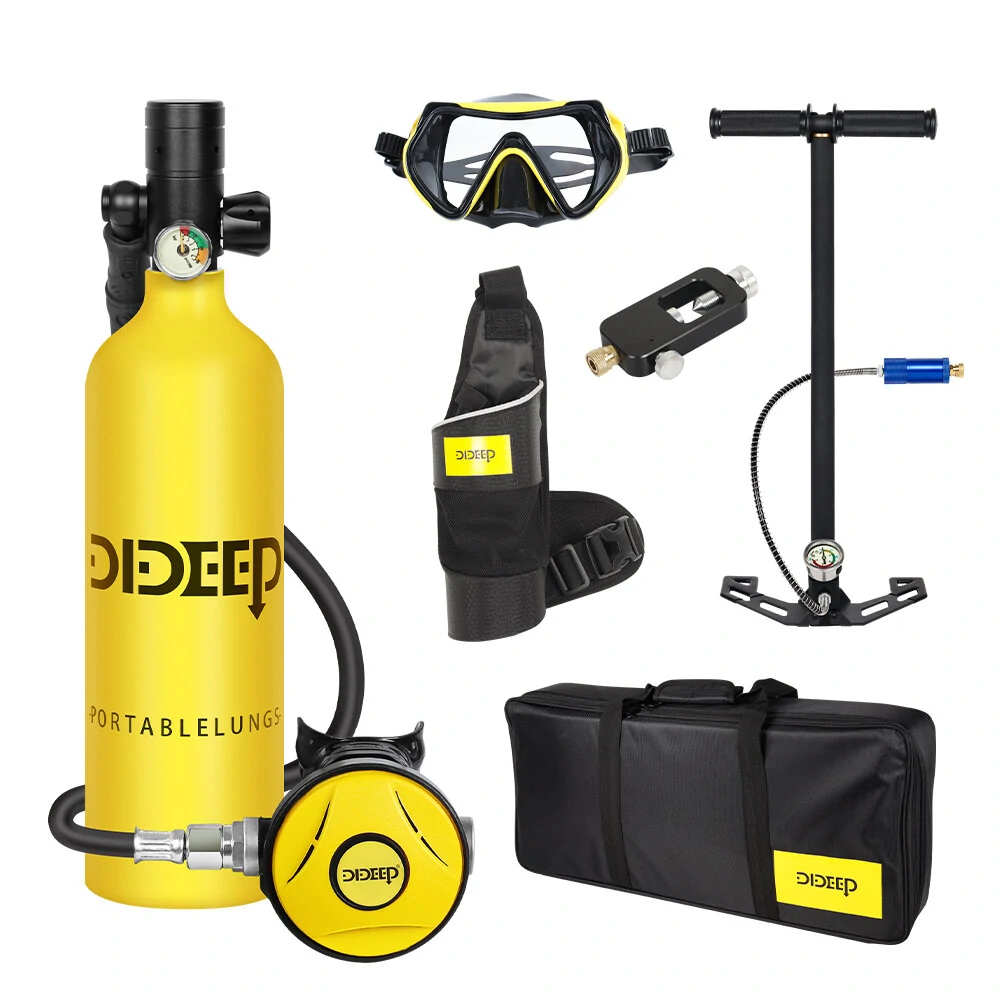 [EU Direct] DIDEEP 1L Scuba Diving Gear Cylinder Oxygen Tank Professional Buceo Diving Equipment Scuba Kit Snorkeling Set With Water Pump Diving Glasses Storage Bag