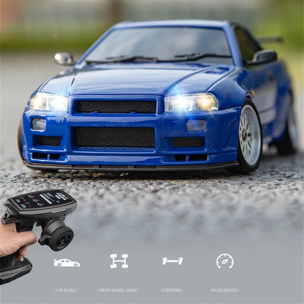 LDRC 1899/A99 RTR 1/18 2.4G RWD RC Car Drift GTR R34 Optional Gyro LED Light On-Road Full Proportional Alloy Body Shell Racing Vehicles Models Toys