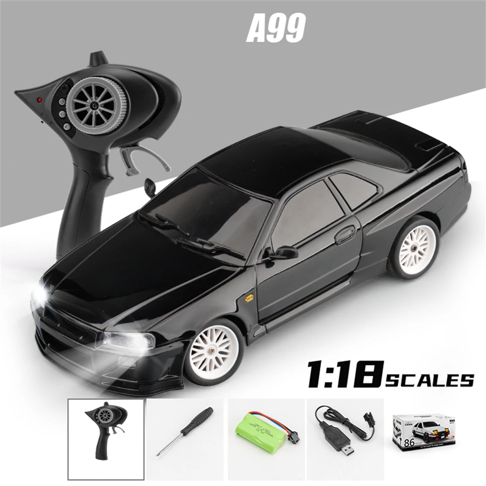 LDRC 1899/A99 RTR 1/18 2.4G RWD RC Car Drift GTR R34 Optional Gyro LED Light On-Road Full Proportional Alloy Body Shell Racing Vehicles Models Toys