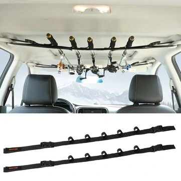 2x Vehicle Fishing Rod Rack Holder Straps Adjustable 30 to 54" Roof Fishing Pole Storage Carrier Belt 5 Rods for SUV Truck Van