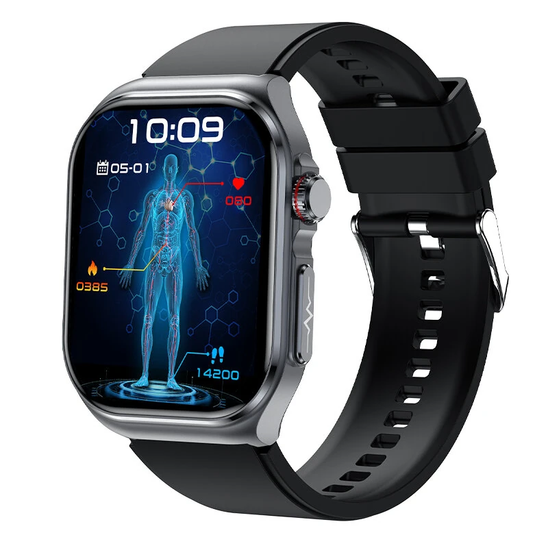 ET585 2.04inch AMOLED Display PPG+ECG Micro-physical Examination Function HRV Detection Heart Rate Blood Pressure Blood Oxygen Monitor Sleep Monitoring Blood Sugar Blood Component BMI Measurement Meto NFC Music Playback Waterproof Smart Watch