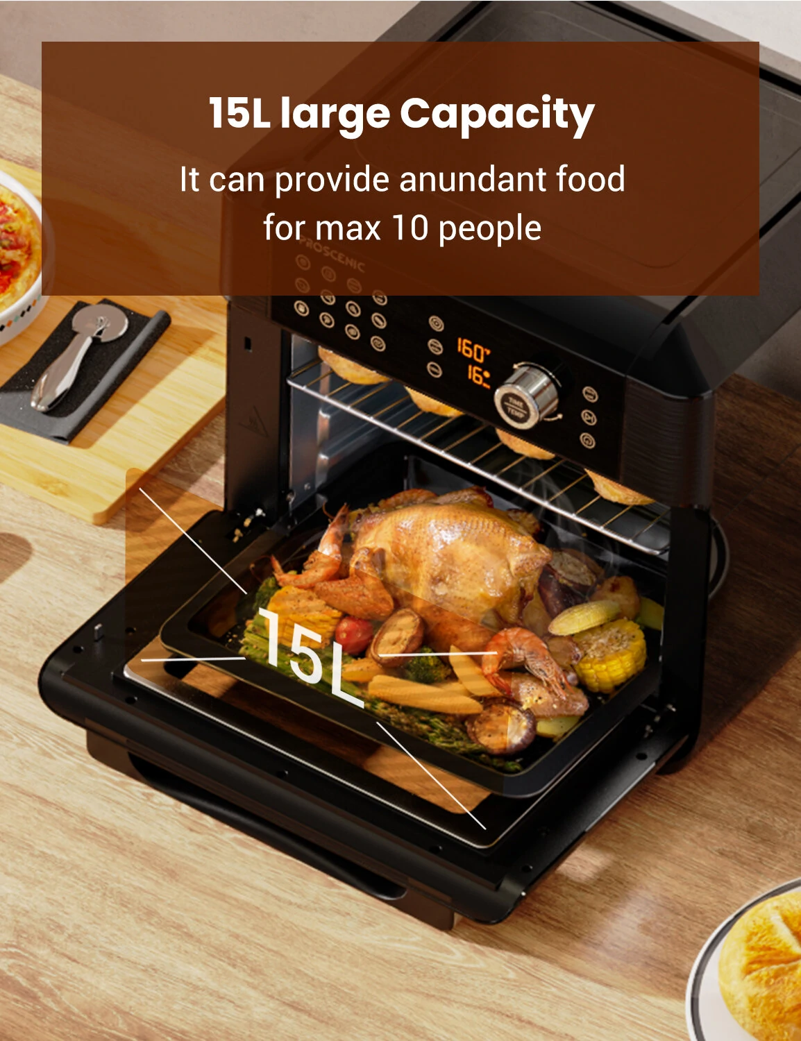 Proscenic T31 Air Fryer Oven 1700W 15L Digital Air Fryer Oven with Rapid Air Circulation LED Touchscreen & APP/ALEXA Control 12 Preset Programs 100+ Online Recipes