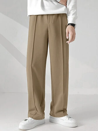 Mens Solid Pintuck Casual Straight Pants