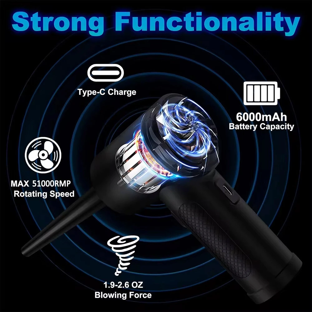 51000RPM Rechargeable Cordless Handheld Dust Blower with Computer Keyboard Cleaner Brush Portable Electric Compressed Air Duster Keyboard Electronics Cleaner Dust Blower