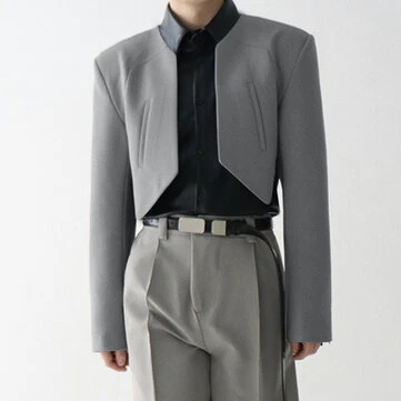 INCERUN Mens Blazer Simple Fashion Design Cut Off Suits Coats Solid Color Long Sleeve Blazer Casual Male Clothing Top
