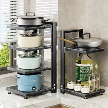 Stainless Steel 4-layer Kichen Pot Organization Holder Rack Space Saving Cabinet Pan Storage Rack