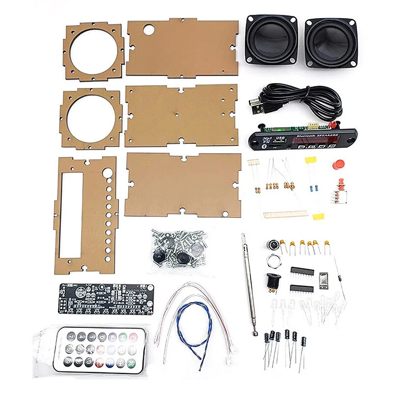 FM Radio DIY Electronic Parts bluetooth Audio Production Kit Multifunctional with Level Indicator Support TF Card/USB Flash Drive Input