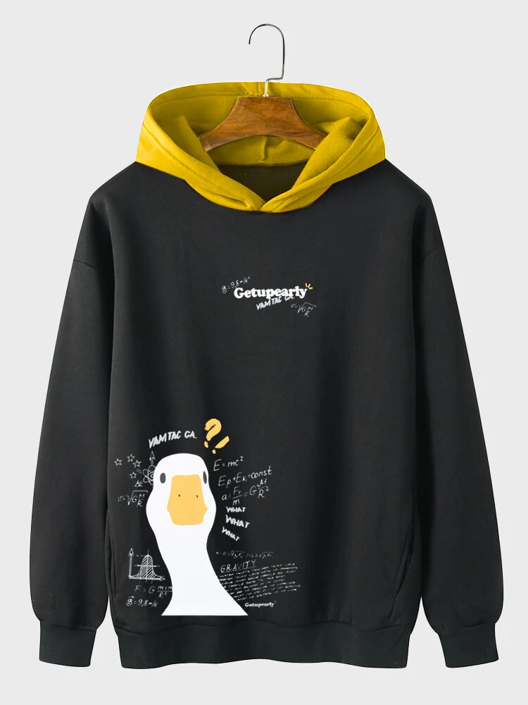 ChArmkpR Mens Hooded Sweatshirts Cartoon Duck Letter Print Loose Contrast Hoodies