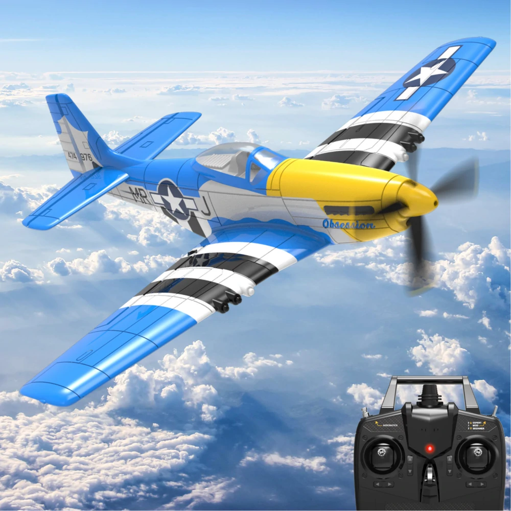 VolantexRC Mini Mustang P-51D V2 EPP 400mm Wingspan 2.4G 4CH 6-Axis Gyro One Key Aerobatics XPilot Stabilization System RC Airplane Trainer RTF Compatible DSM S-BUS Protocol for Beginner