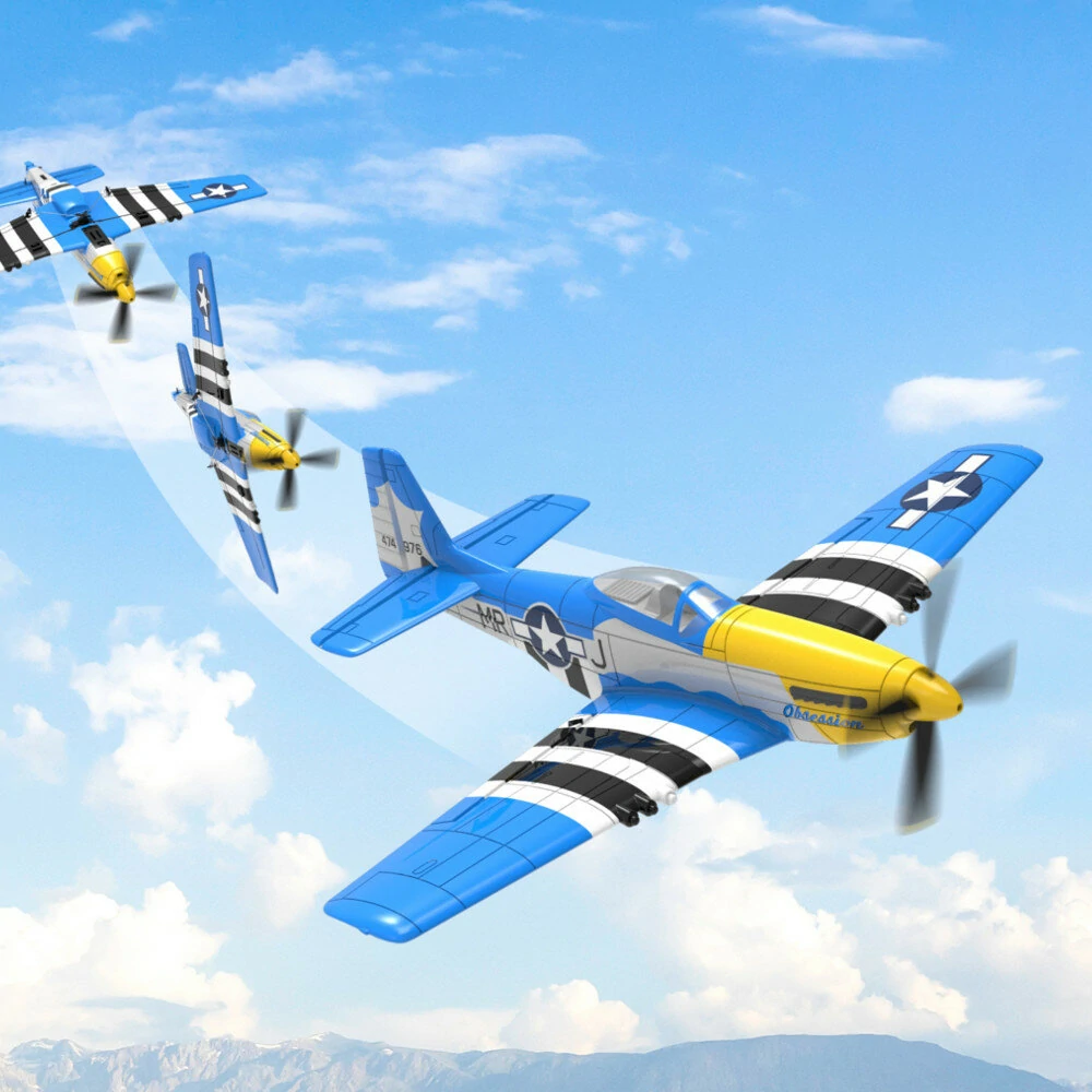 VolantexRC Mini Mustang P-51D V2 EPP 400mm Wingspan 2.4G 4CH 6-Axis Gyro One Key Aerobatics XPilot Stabilization System RC Airplane Trainer RTF Compatible DSM S-BUS Protocol for Beginner