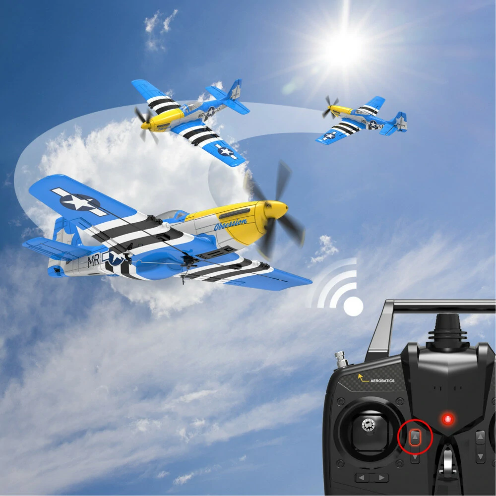 VolantexRC Mini Mustang P-51D V2 EPP 400mm Wingspan 2.4G 4CH 6-Axis Gyro One Key Aerobatics XPilot Stabilization System RC Airplane Trainer RTF Compatible DSM S-BUS Protocol for Beginner