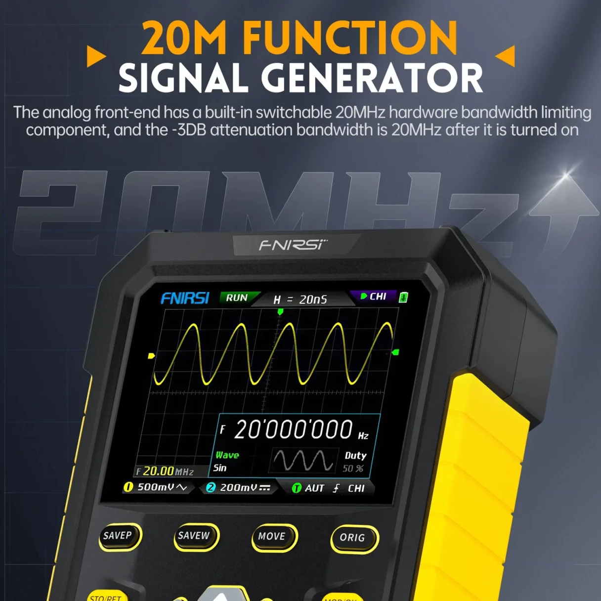 FNIRSI DPOX180H Handheld Dual Channel Digital Oscilloscope 180MHz-3DB 2 In 1 Function Signal Generator Fluorescence Display ZOOM