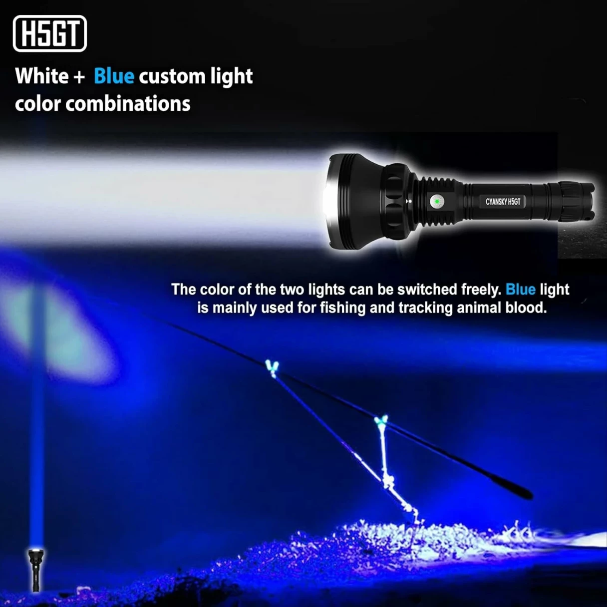 CYANSKY H5GT 2000lm 1000m Multi-Color Flashlight High-Performance Long-Range Searching LED Torch High-Power Infrared Tactical Flashlight for Night Observation Tactical Tasks