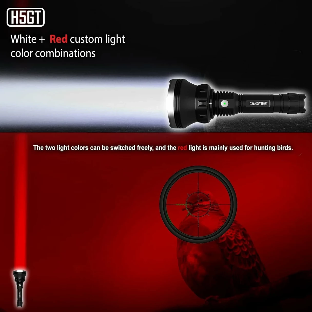 CYANSKY H5GT 2000lm 1000m Multi-Color Flashlight High-Performance Long-Range Searching LED Torch High-Power Infrared Tactical Flashlight for Night Observation Tactical Tasks