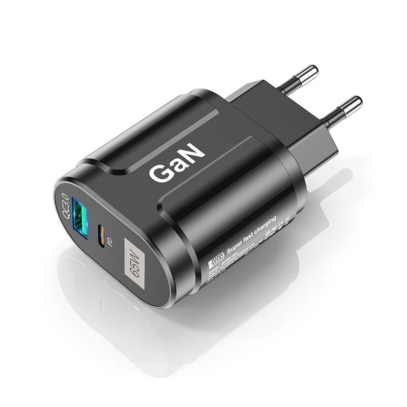 [GaN Tech] USLION 65W 2-Port USB PD Charger 33W USB-C PD+33W QC3.0 PD3.0 FCP AFC Fast Charging Wall Charger Adapter EU Plug for iPhone 12 13 14 14Pro for Huawei Mate50 for Samsung Galaxy S23 for Oppo Reno9