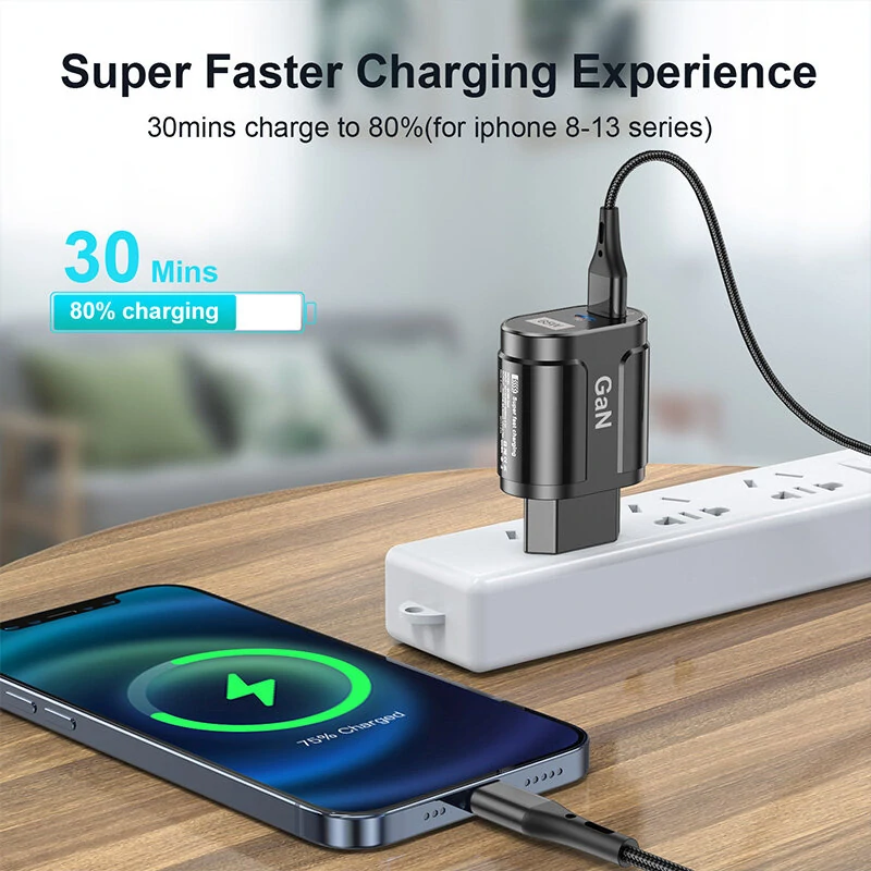 [GaN Tech] USLION 65W 2-Port USB PD Charger 33W USB-C PD+33W QC3.0 PD3.0 FCP AFC Fast Charging Wall Charger Adapter EU Plug for iPhone 12 13 14 14Pro for Huawei Mate50 for Samsung Galaxy S23 for Oppo Reno9