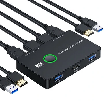 USB KVM Switch HDMI 2 Port Box USB and HDMI-Compatible Switch for 2 Computers Share Keyboard Mouse Printer and one HD Monitor USB Switch Splitter Support 4K@60Hz