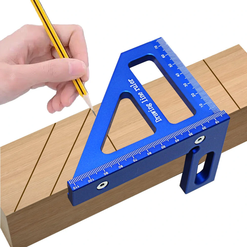 Aluminum Alloy Woodworking Square Protractor Miter Triangle Ruler Right Angle Ruler Drawing Line Ruler Measuring Tool for Carpentry