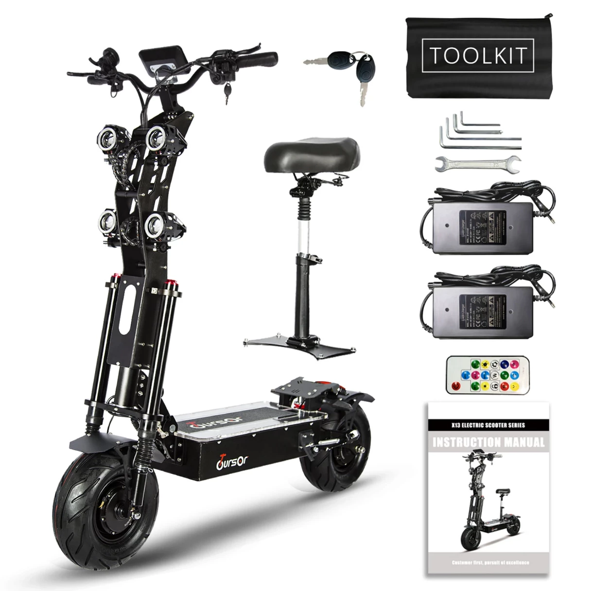 [EU DIRECT] TOURSOR X14 Electric Scooter 60V 50Ah Battery 4000W*2 Dual Motors 14inch Off-road Tires 70-120KM Mileage Range 200KG Max Load Folding E-Scooter