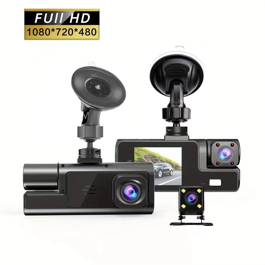 Car DVR Front Inside Rear HD Cameras 1080P Video Rearview Image Car Dash Cam Parking Monitoring with 64G Memory Card