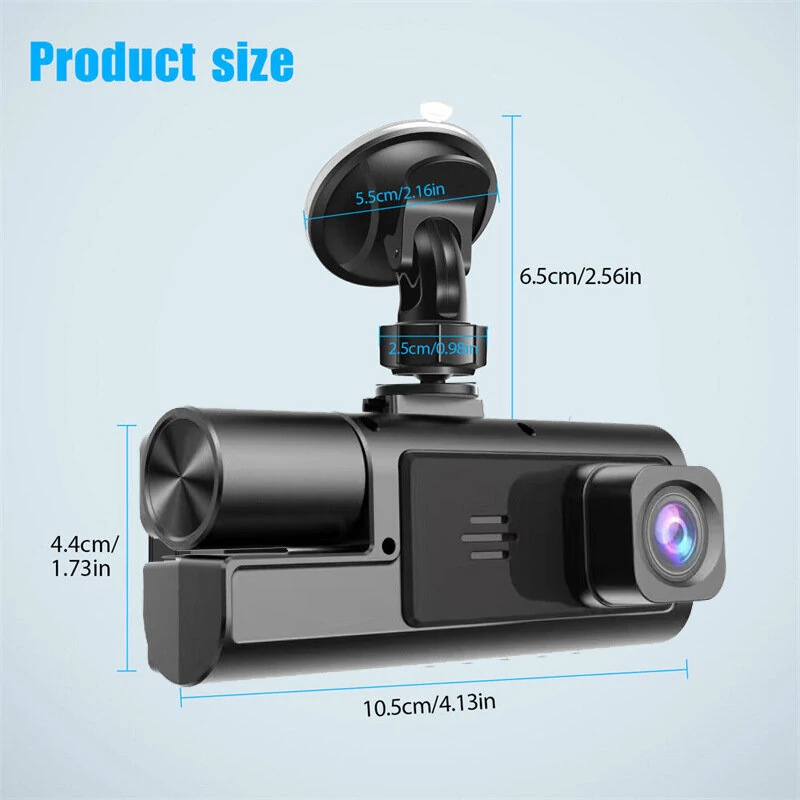 Car DVR Front Inside Rear HD Cameras 1080P Video Rearview Image Car Dash Cam Parking Monitoring with 64G Memory Card