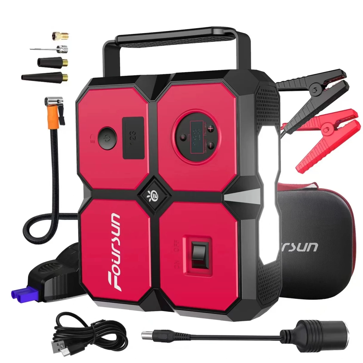 [EU/USA Direct] Foursun 26800Mah 4000A Portable Car Jump Starter with Air Compressor 10.35Bars Digital Tire Inflator with LED Light