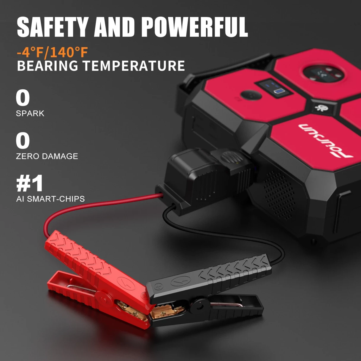 [EU/USA Direct] Foursun 26800Mah 4000A Portable Car Jump Starter with Air Compressor 10.35Bars Digital Tire Inflator with LED Light