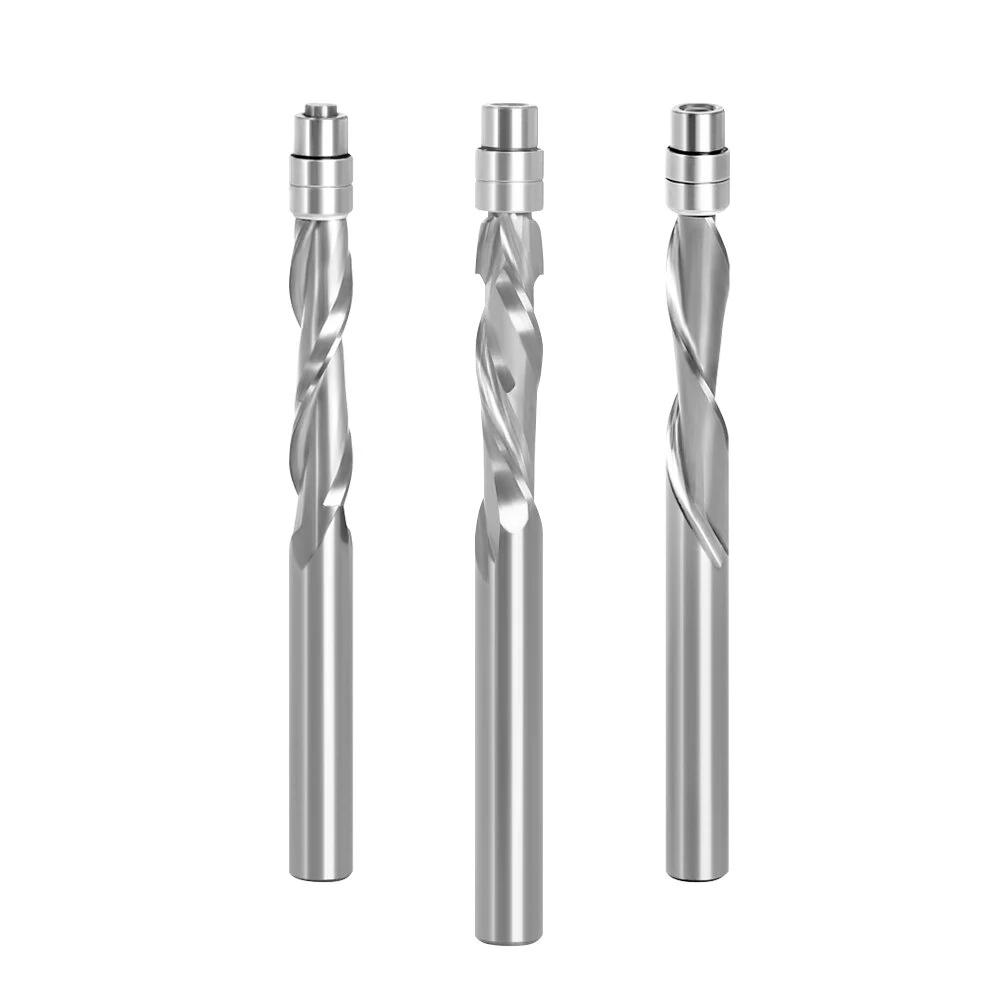 LAVIE 1/4 Inch 6.35mm Shank Solid Carbide Top Bearing Guided Two Flute Flush Trim Router Bits Woodworking Milling Cutters End Mill