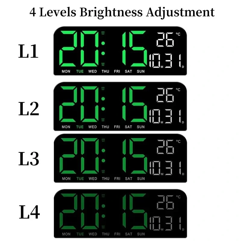 9 Inch Large Digital Wall Clock Temperature Date Week Timing Countdown Light-sensing Table Clock 2 Alarm 12/24H LED Alarm Clock