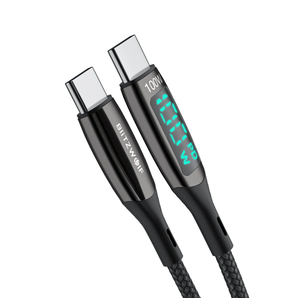 BlitzWolf® BW-TC23 100W 5A LED Display Type-C to Type-C Cable PD3.0 PPS QC4.0+ QC3.0 Fast Charging Data Transfer Cord Line For Samsung Galaxy S22 Note 20 For iPad Pro 2021 MacBook Air Xiaomi Mi12 Huawei P50