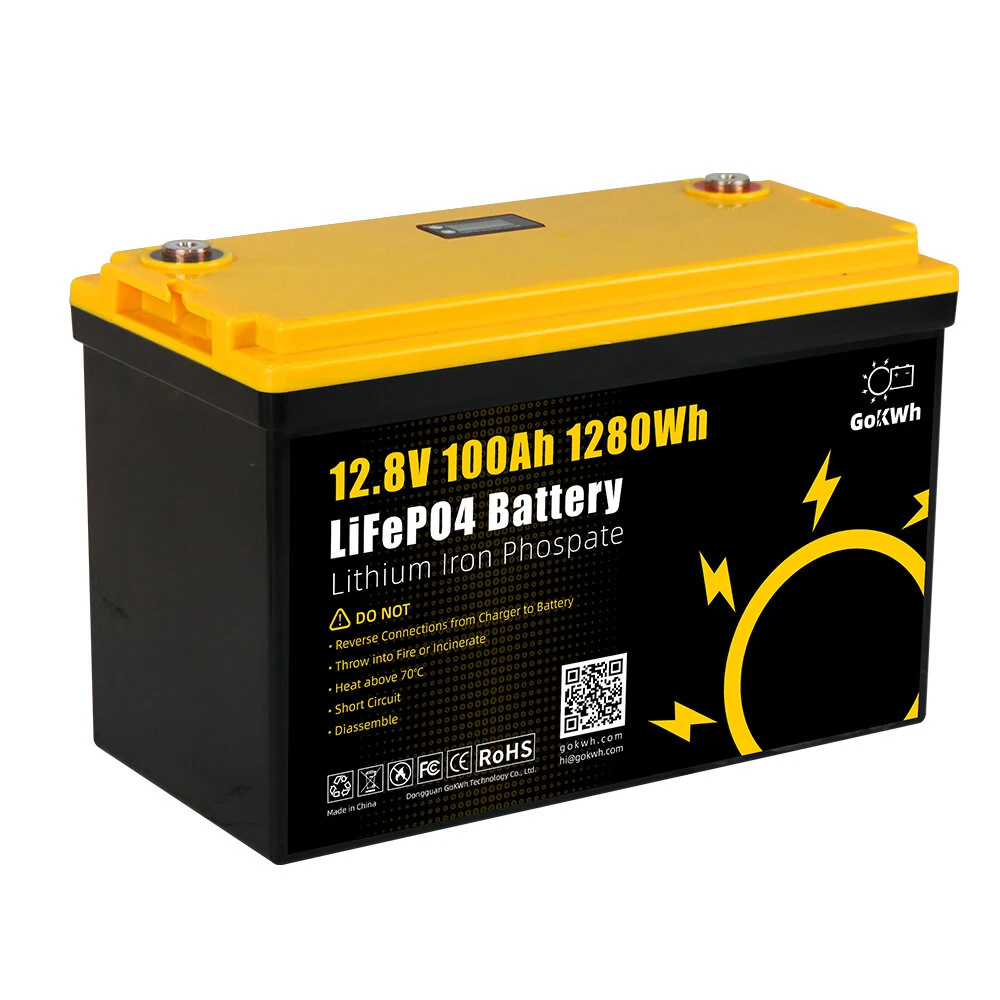 Gokwh 12V 100AH LiFePO4 Lithium Battery 1280Wh Energy Storage Box Battery Series LCD Capacity Display Built-in BMS