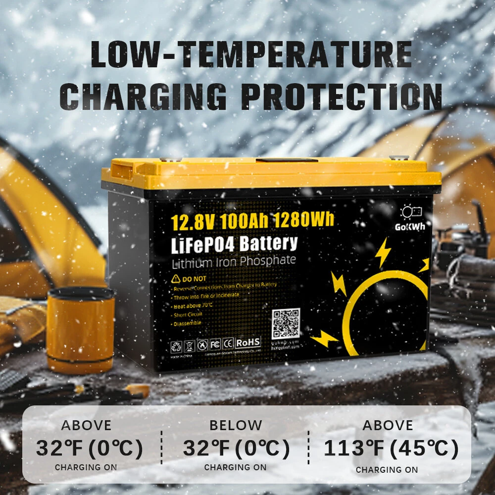 Gokwh 12V 100AH LiFePO4 Lithium Battery 1280Wh Energy Storage Box Battery Series LCD Capacity Display Built-in BMS