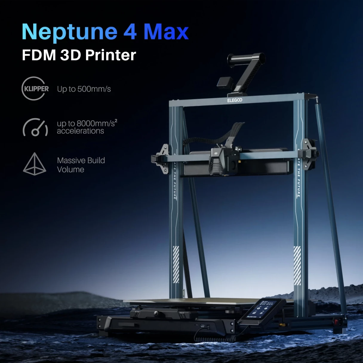 ELEGOO® Neptune 4 MAX FDM 3D Printer High Speed Up to 500mm/s  420x420x480mm Gigantic Printing Size Klipper High Speed Motherboard