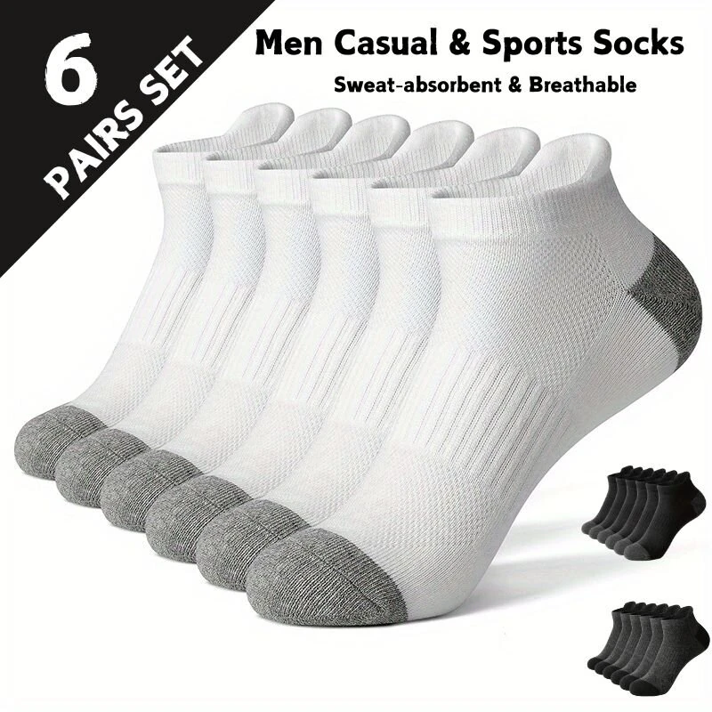 6 Pair Cotton Men Socks Comfy Solid Color Male's Short Sock Summer Cycling Breathable Mesh Running Ankle Socks