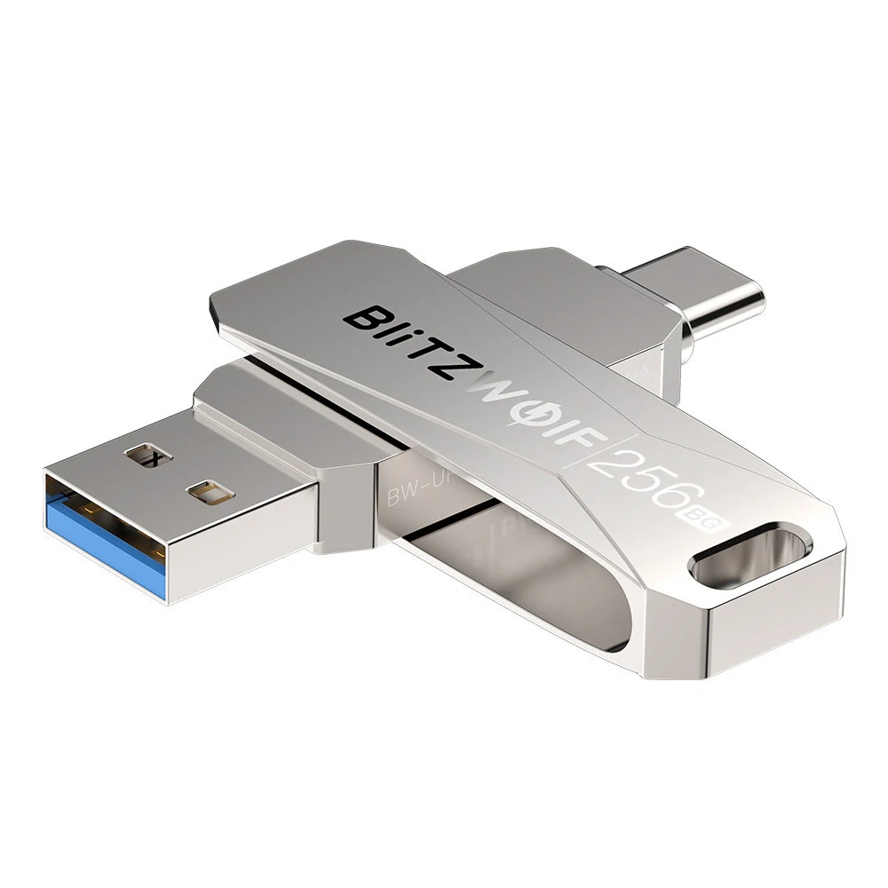 BlitzWolf BW-UPC2 256GB USB Disk 2 in 1 Type-C USB3.0 Flash Drive Ultra-fast Transmission 360°  Rotation Zinc Alloy 256GB Support OTG Pendrive