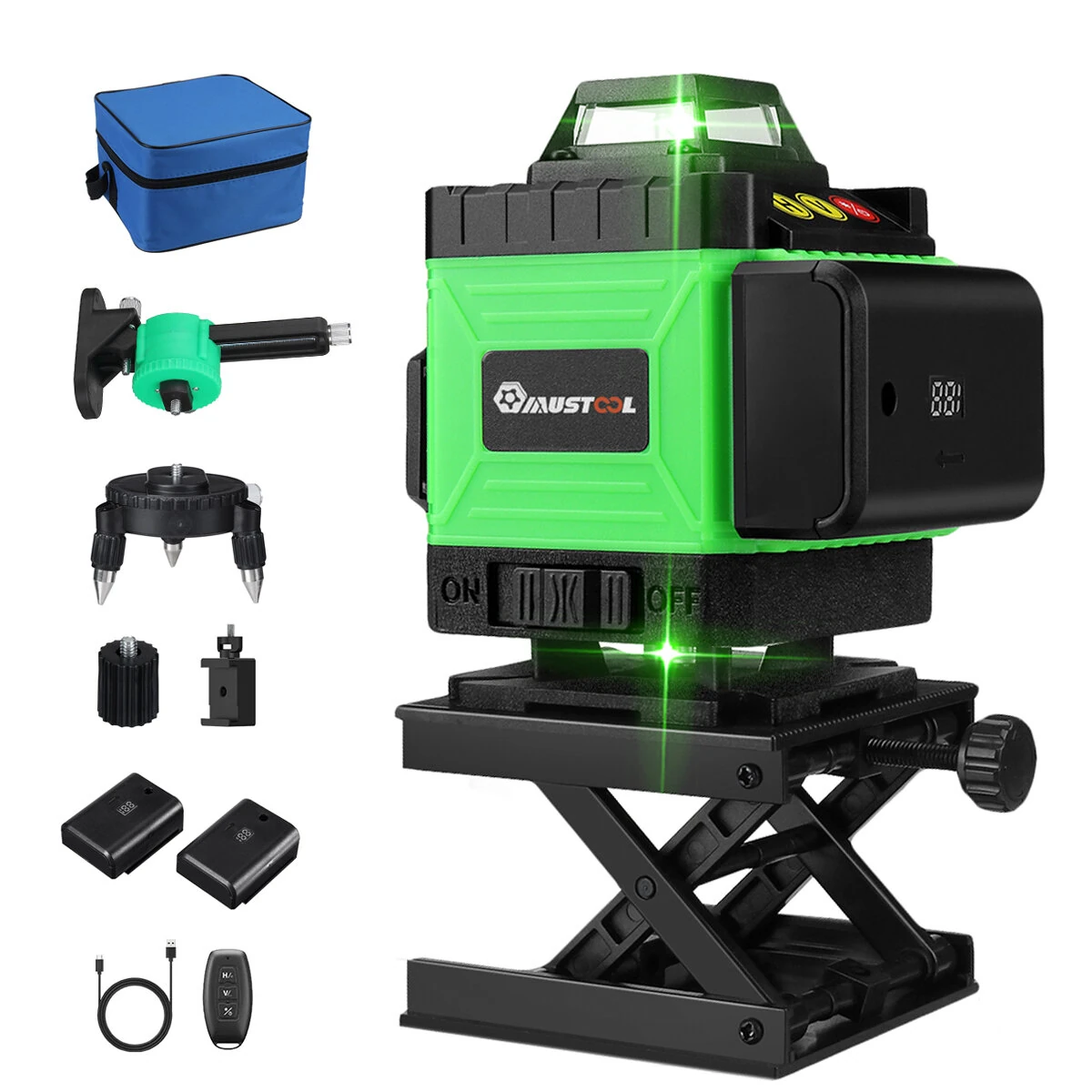 MUSTOOL 4D 16 Line Green Laser Level IP54 Self-Leveling 4000mAh Battery Touch Screen for Indoor/Outdoor Construction