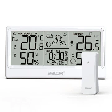 BALDR Large Screen Multifunctional Weather Clock With Mold Index HD LCD Display Weather Forecast For The Next 12-24 Hours