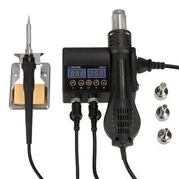 Drillpro 2 in 1 750W 220V/110V Soldering Station Hot Air Gun Heater LCD Digital Display Soldering Iron Welding Rework Station for Cell-phone BGA SMD PCB IC Repair