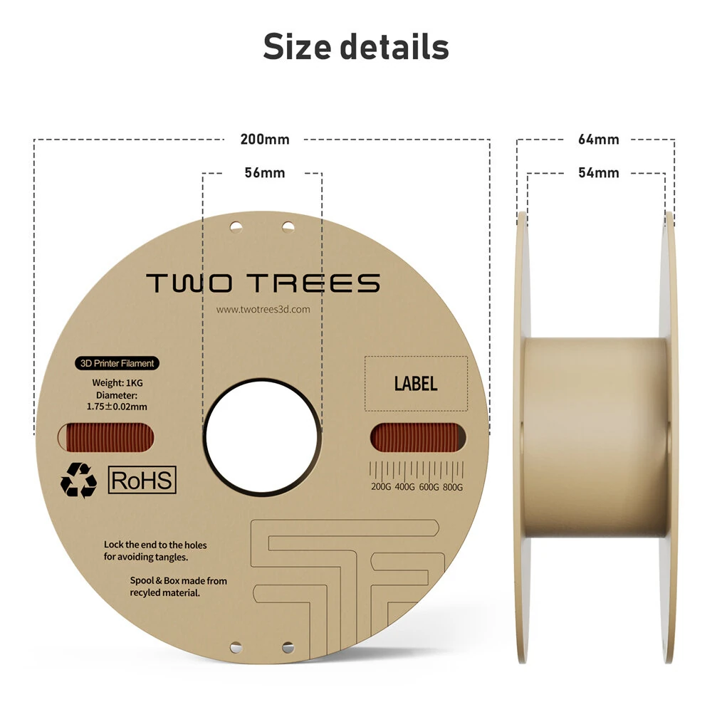 TWO TREES PLA 3D Printer High Speed Filament 1.75mm 1KG Eco-Friendly High Precision No Bubbles Smooth Printing Multiple Colors Black White Gray Green Blue Yellow Orange Red