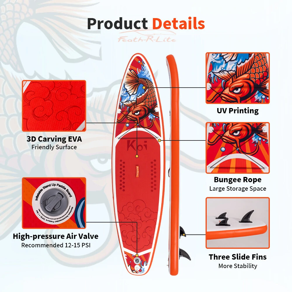 [EU Direct] FunWater 335cm Large Size Inflatable Stand Up Paddle Board Surfboard Complete Paddleboard Accessories Adjustable Paddle, Pump, ISUP Travel Backpack, Leash, Waterproof Bag, Adult Paddle Board, SUPFR01D SUPFR02D