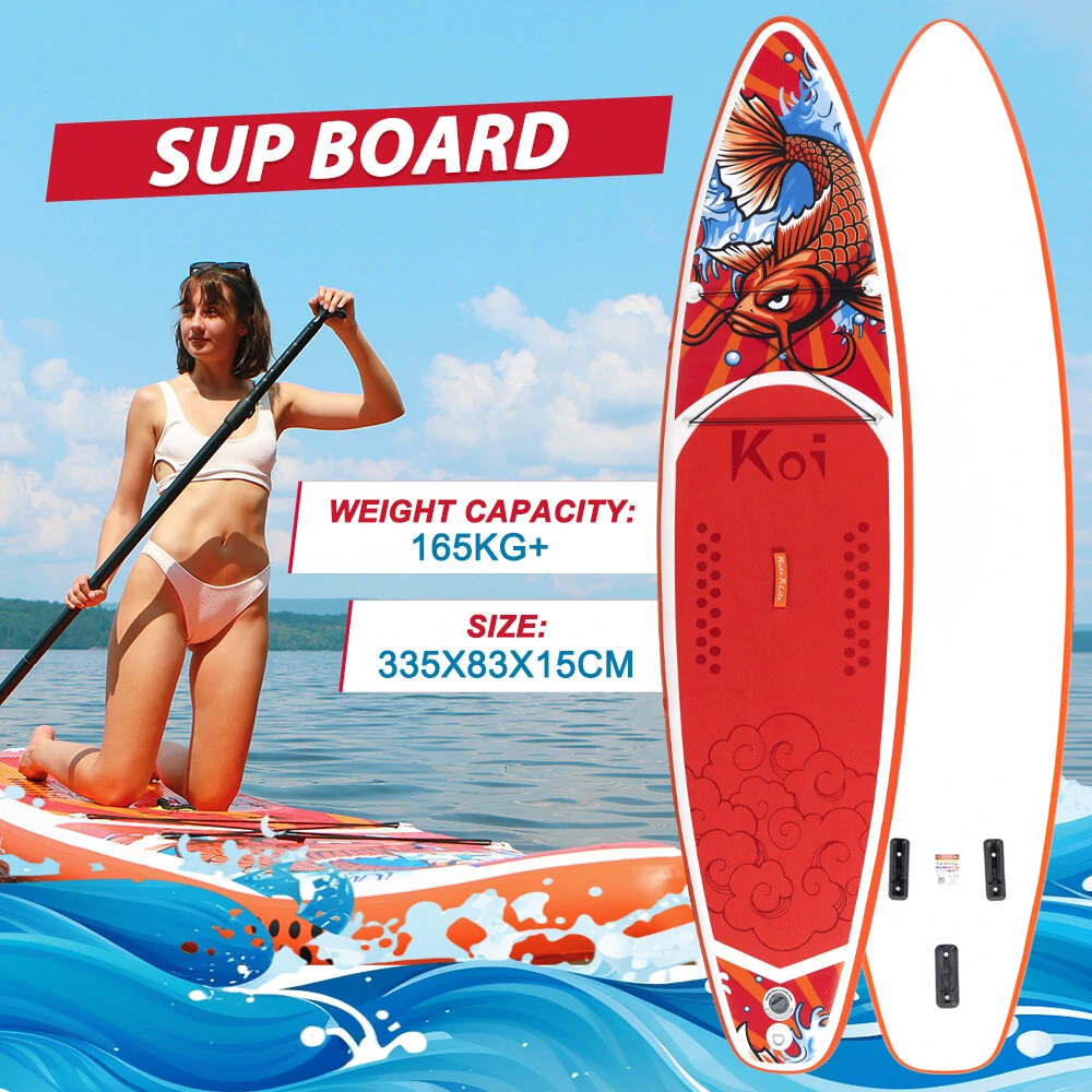 [EU Direct] FunWater 335cm Large Size Inflatable Stand Up Paddle Board Surfboard Complete Paddleboard Accessories Adjustable Paddle, Pump, ISUP Travel Backpack, Leash, Waterproof Bag, Adult Paddle Board, SUPFR01D SUPFR02D