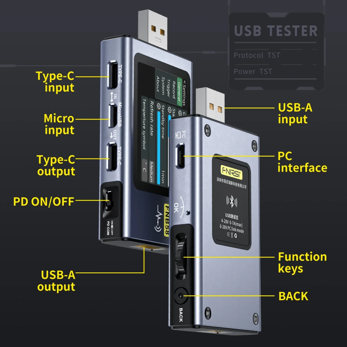 FNIRSI-FNB58 USB QC/PD Voltage and Current Meter Tester Type-C Multi-functional Fast Charging Tester HD Screen Display Human-Computer Interaction Cable Detection Measure Module
