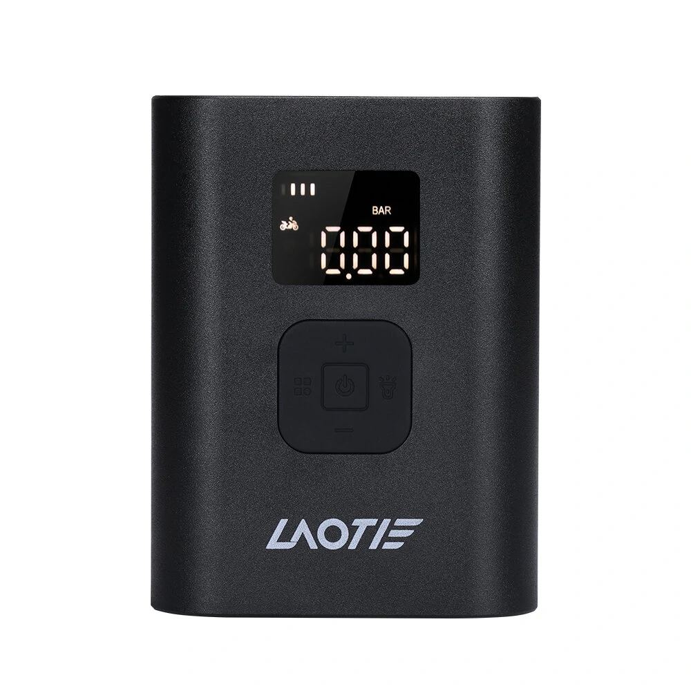 LAOTIE Q7 Mini Electric Bike Air Pump 150PSI 4000mAh Type-C Rechargeable LED Digital Gauge High Pressure Display Portable Cycle Car Motorbike Football Inflator With Hose Tube Adapter