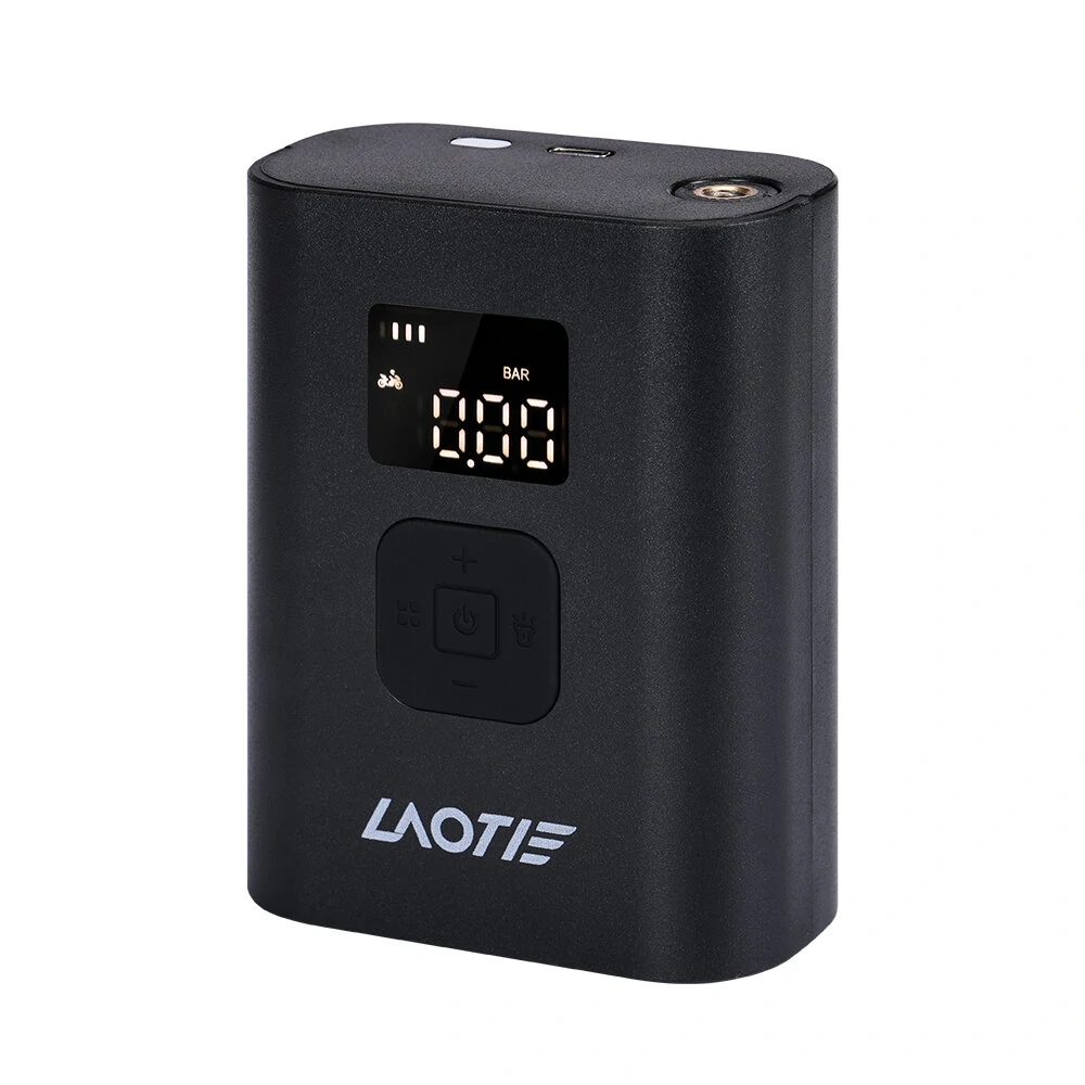 LAOTIE Q7 Mini Electric Bike Air Pump 150PSI 4000mAh Type-C Rechargeable LED Digital Gauge High Pressure Display Portable Cycle Car Motorbike Football Inflator With Hose Tube Adapter