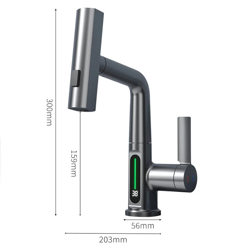 Stainless Steel Washing Faucet with Digital Temperature Display Dual Hot and Cold Function Ceramic Valve Includes Two 60CM G1/2 Hoses Versatile and Suitable for 99% of Sinks and Basins