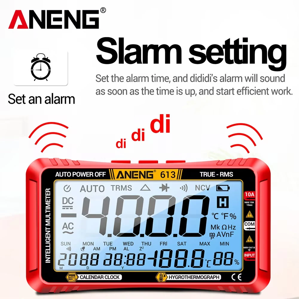 ANENG 613Pro Smart Multimeters DC/AC Voltage Capacitor Tester 4000 Counts 10A Current 600V Voltmeter Test Alarm Clock Set Tools