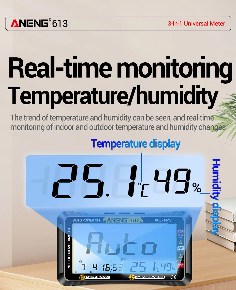 ANENG 613Pro Smart Multimeters DC/AC Voltage Capacitor Tester 4000 Counts 10A Current 600V Voltmeter Test Alarm Clock Set Tools