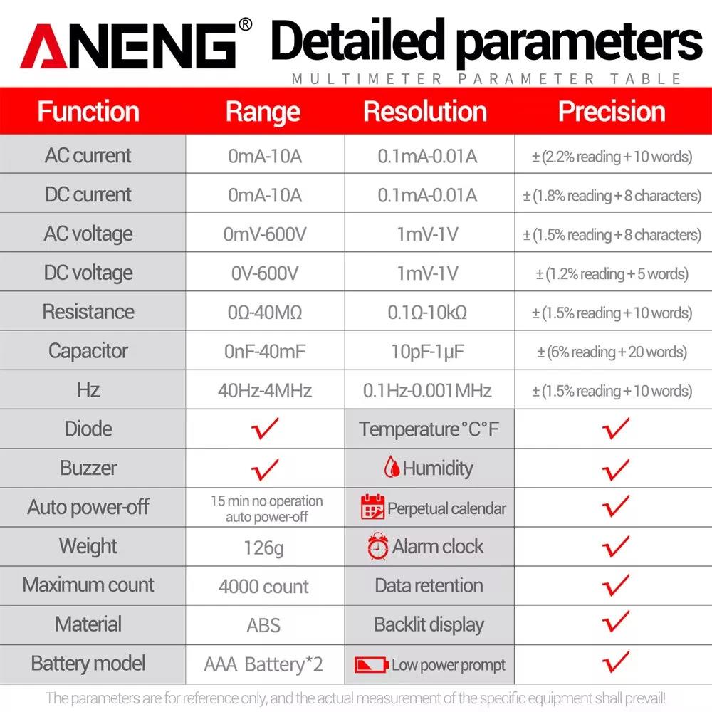 ANENG 613Pro Smart Multimeters DC/AC Voltage Capacitor Tester 4000 Counts 10A Current 600V Voltmeter Test Alarm Clock Set Tools